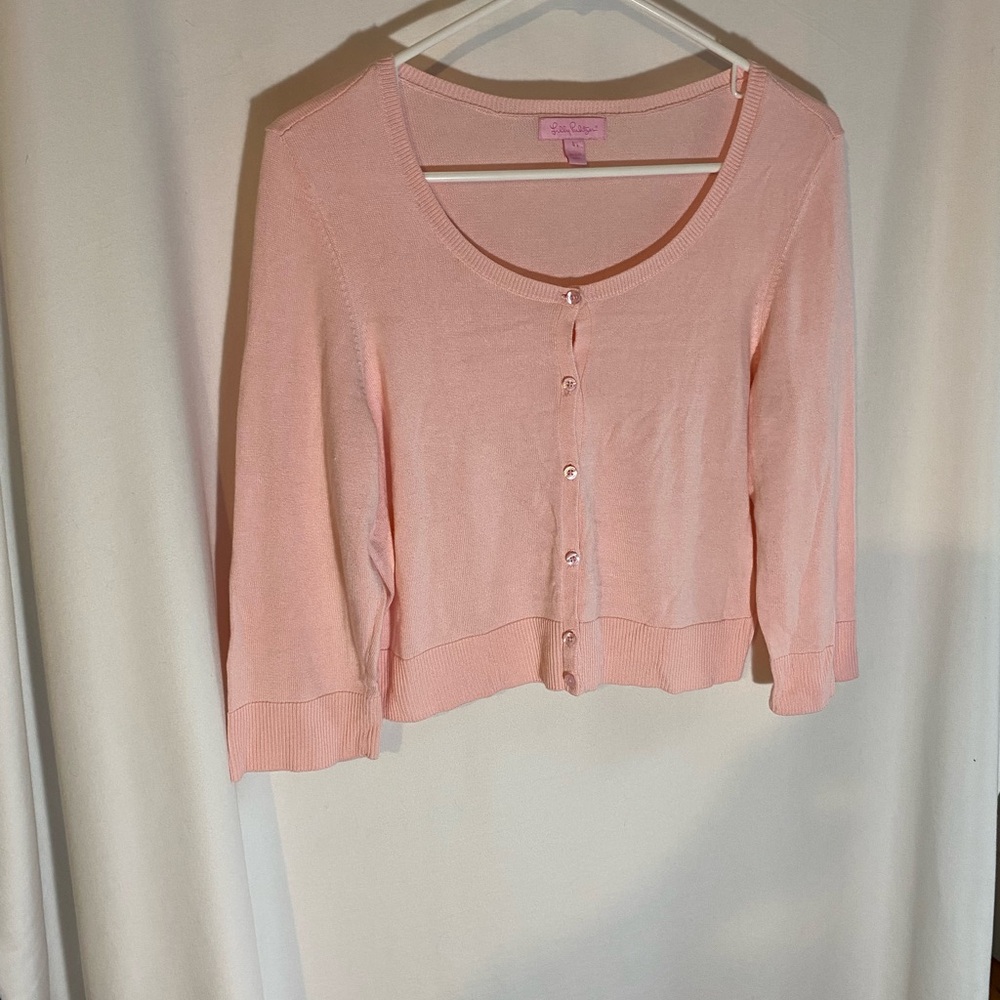 Lilly Pulitzer cropped light pink cardigan sweater, size large